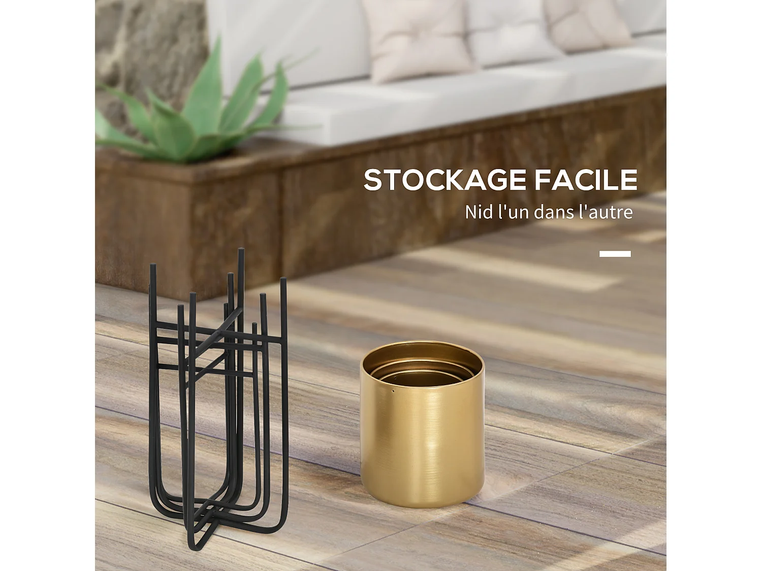 Supports de pots de fleurs design - supports à plantes - lot de 3 avec pots de fleurs - métal époxy noir doré