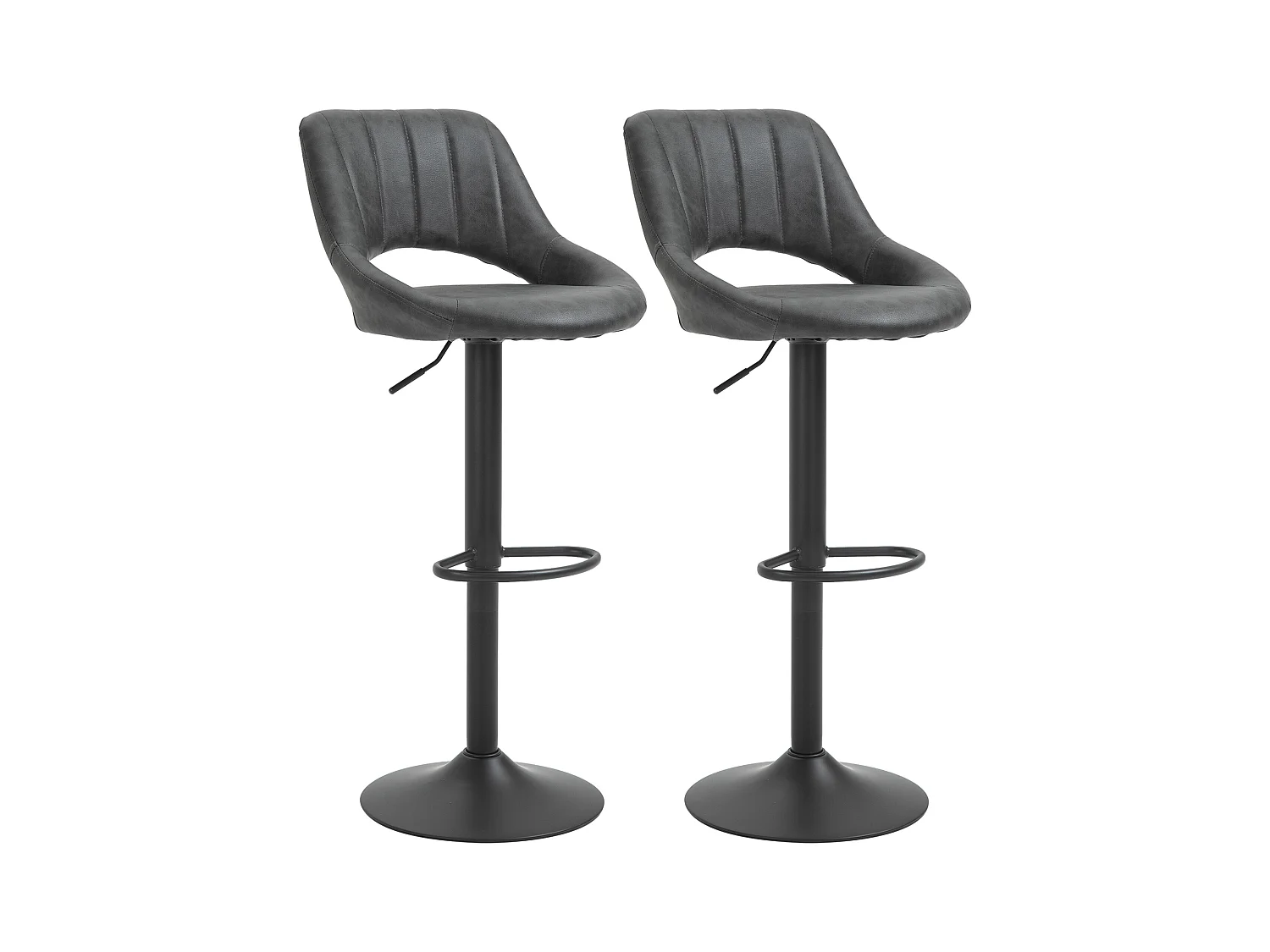 Lot de 2 tabourets de bar design contemporain réglable pivotant - repose-pied - métal PU noir
