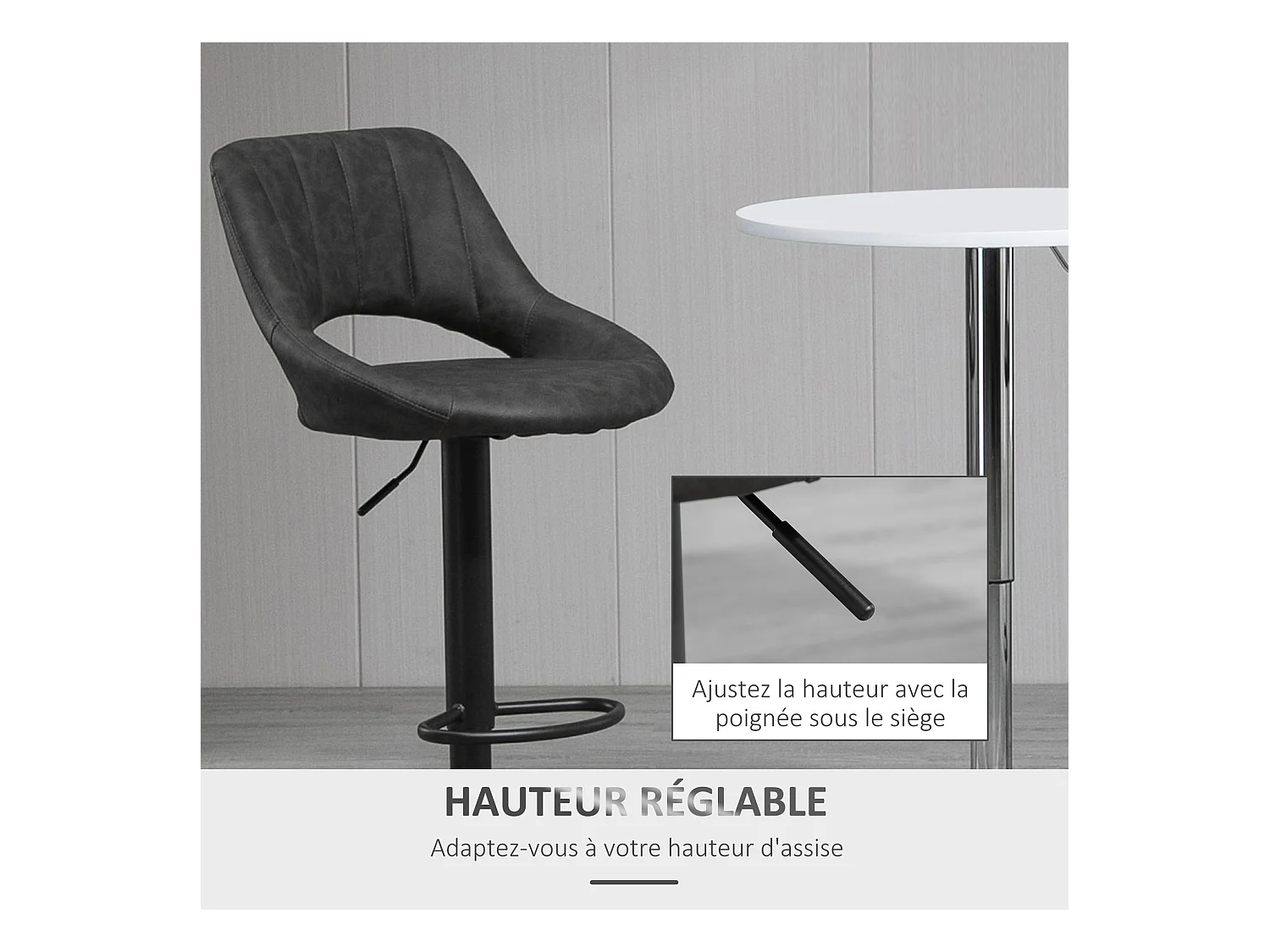 Lot de 2 tabourets de bar design contemporain réglable pivotant - repose-pied - métal PU noir