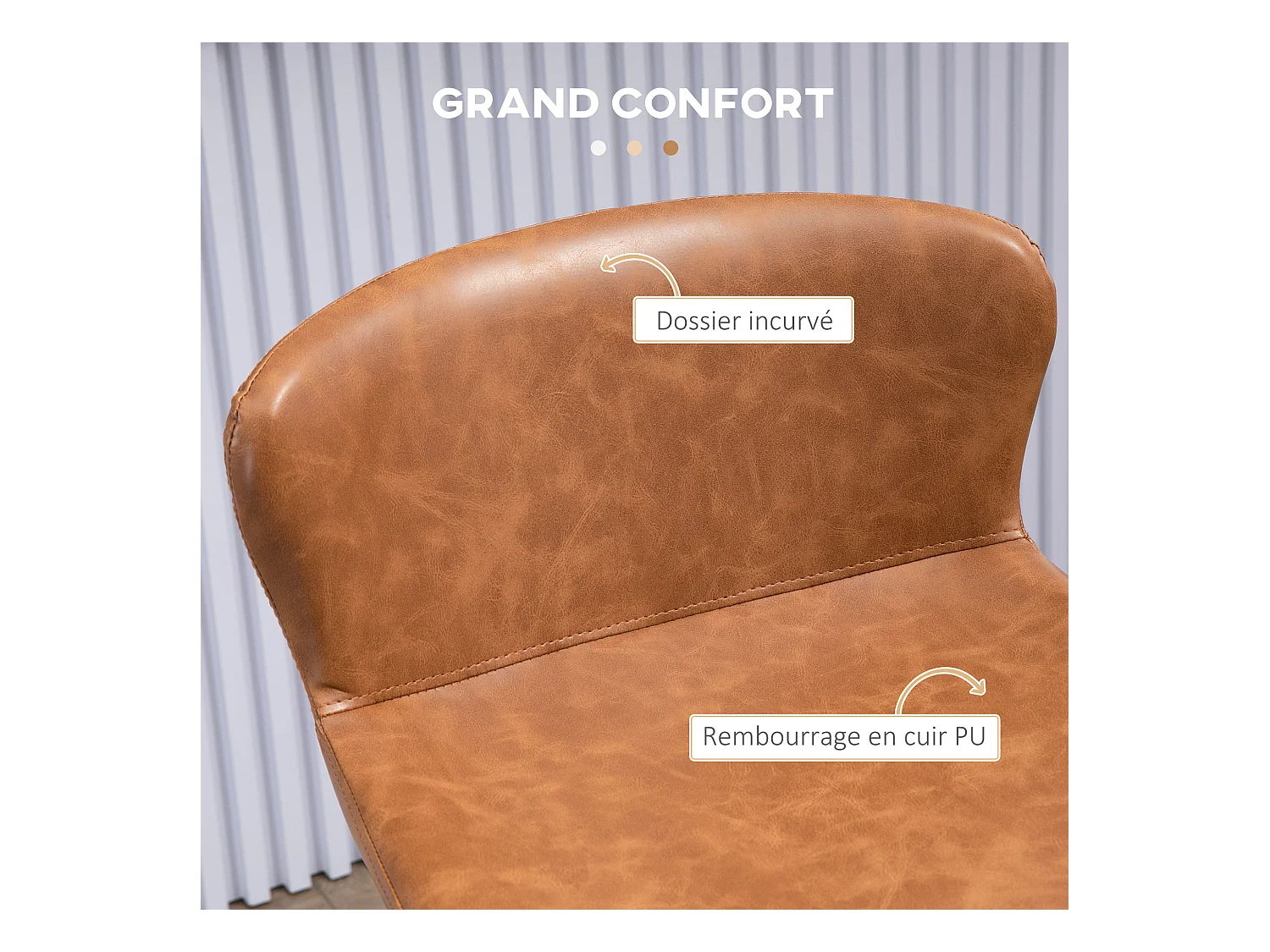 Lot de 2 tabourets de bar design vintage - repose-pied - acier noir PU marron