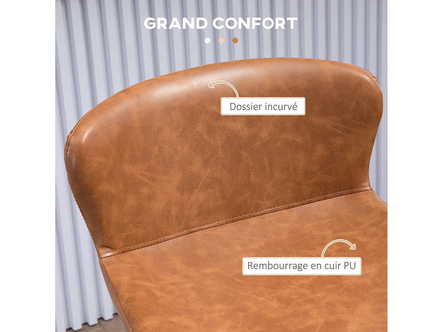 Lot de 2 tabourets de bar design vintage - repose-pied - acier noir PU marron