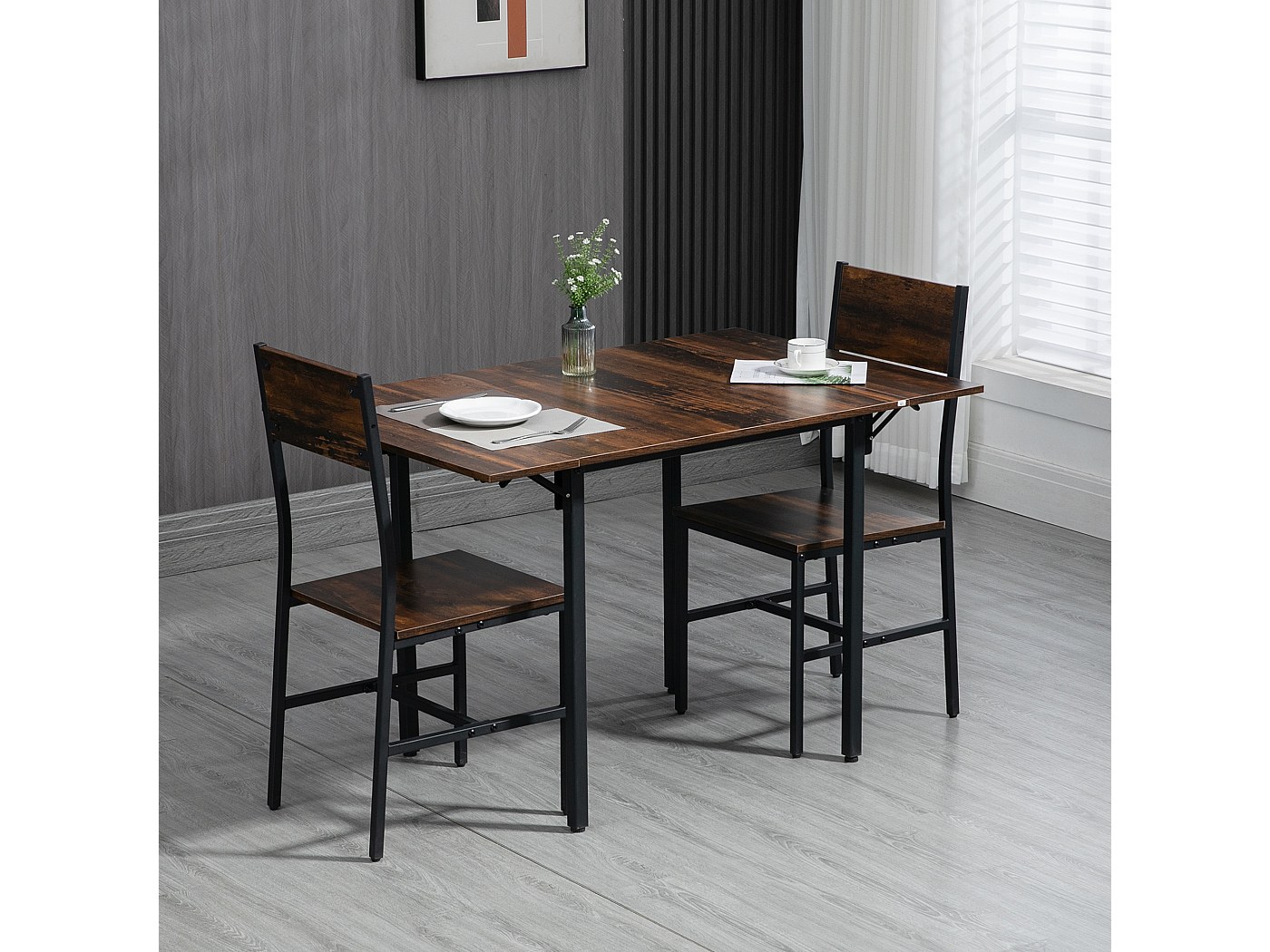 Ensemble table à manger extensible 80-118 cm 2 places design industriel ...