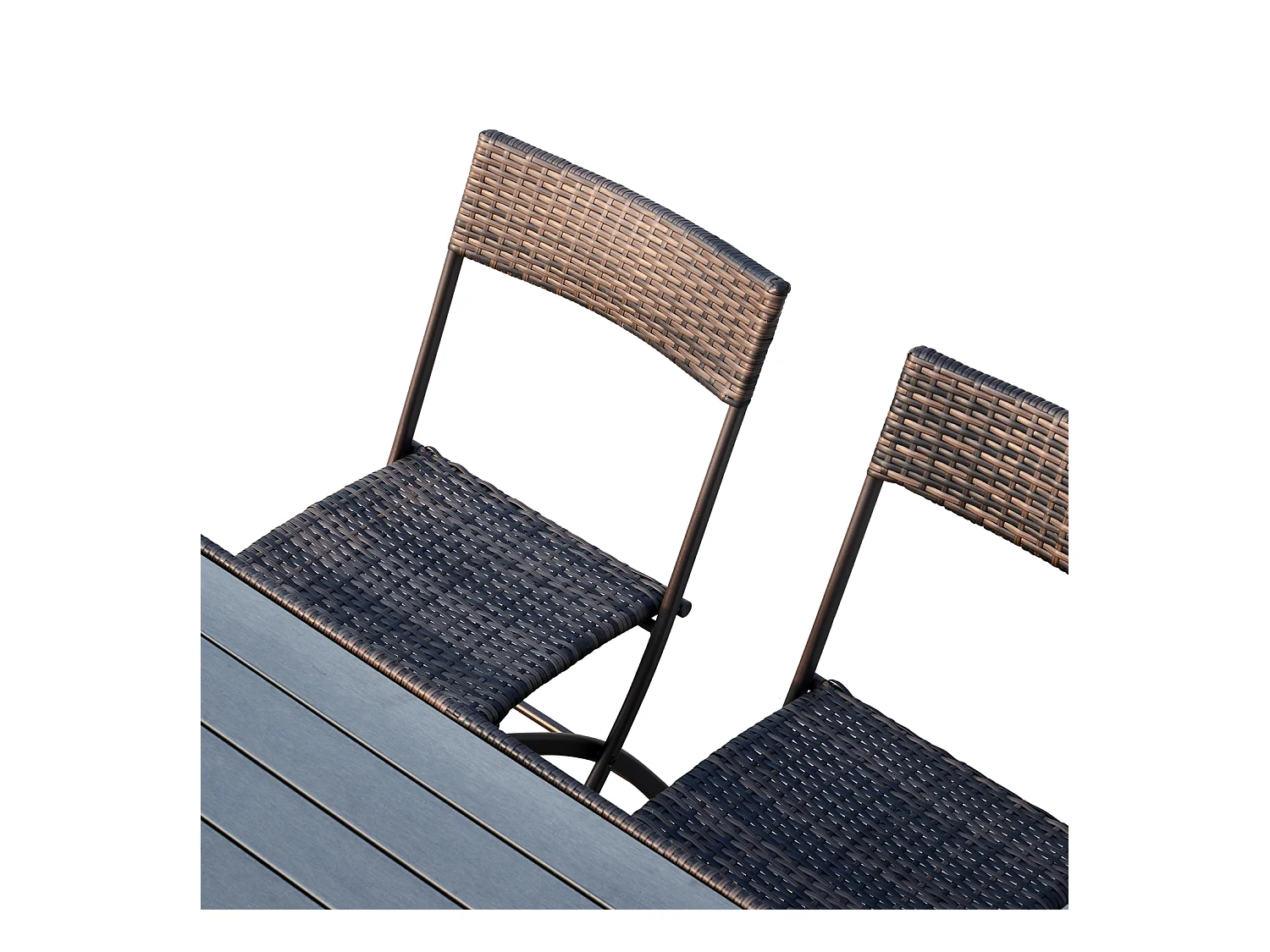 Ensemble salon de jardin 6 personnes grande table rectangulaire pliable + 6 chaises pliantes métal résine tressée PS chocolat