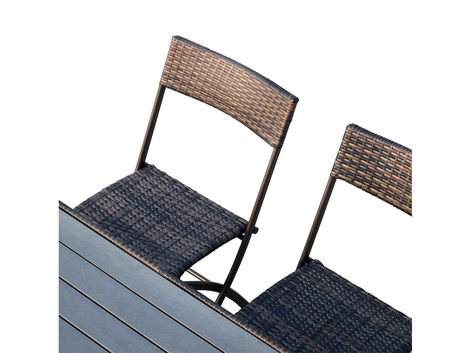 Ensemble salon de jardin 6 personnes grande table rectangulaire pliable + 6 chaises pliantes métal résine tressée PS chocolat