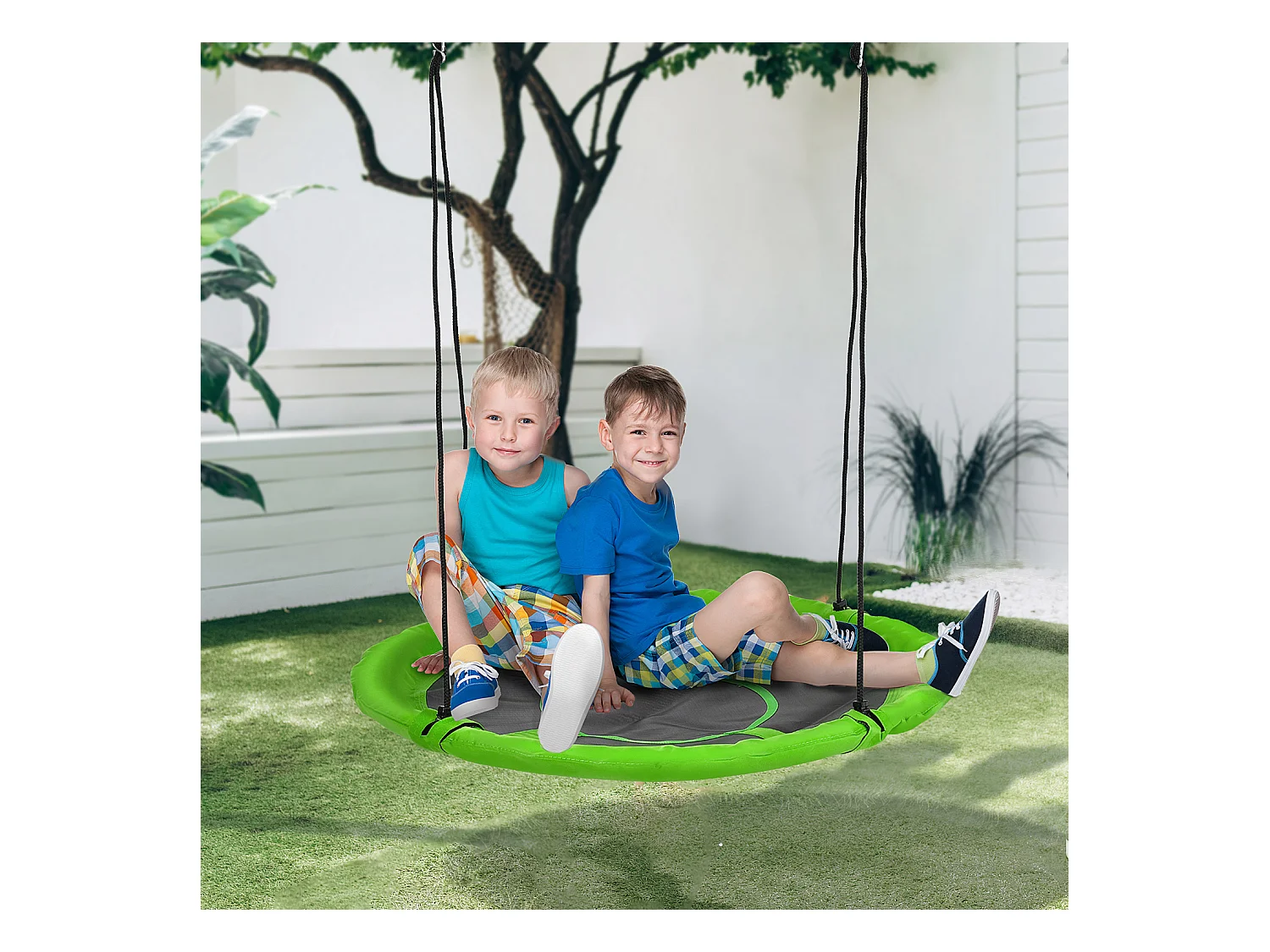 Balançoire nid d'oiseau ronde balançoire panier Ø 110 cm 4 anneaux inclus métal époxy Oxford haute densité vert