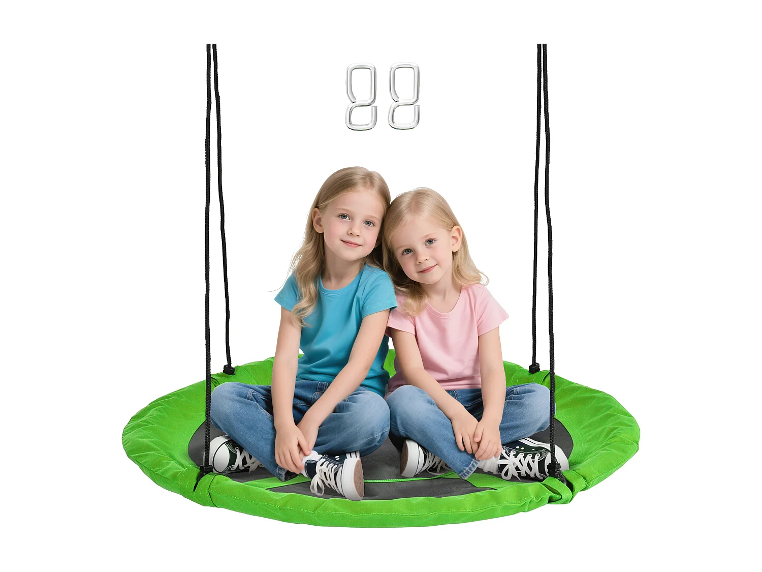 Balançoire nid d'oiseau ronde balançoire panier Ø 110 cm 4 anneaux inclus métal époxy Oxford haute densité vert