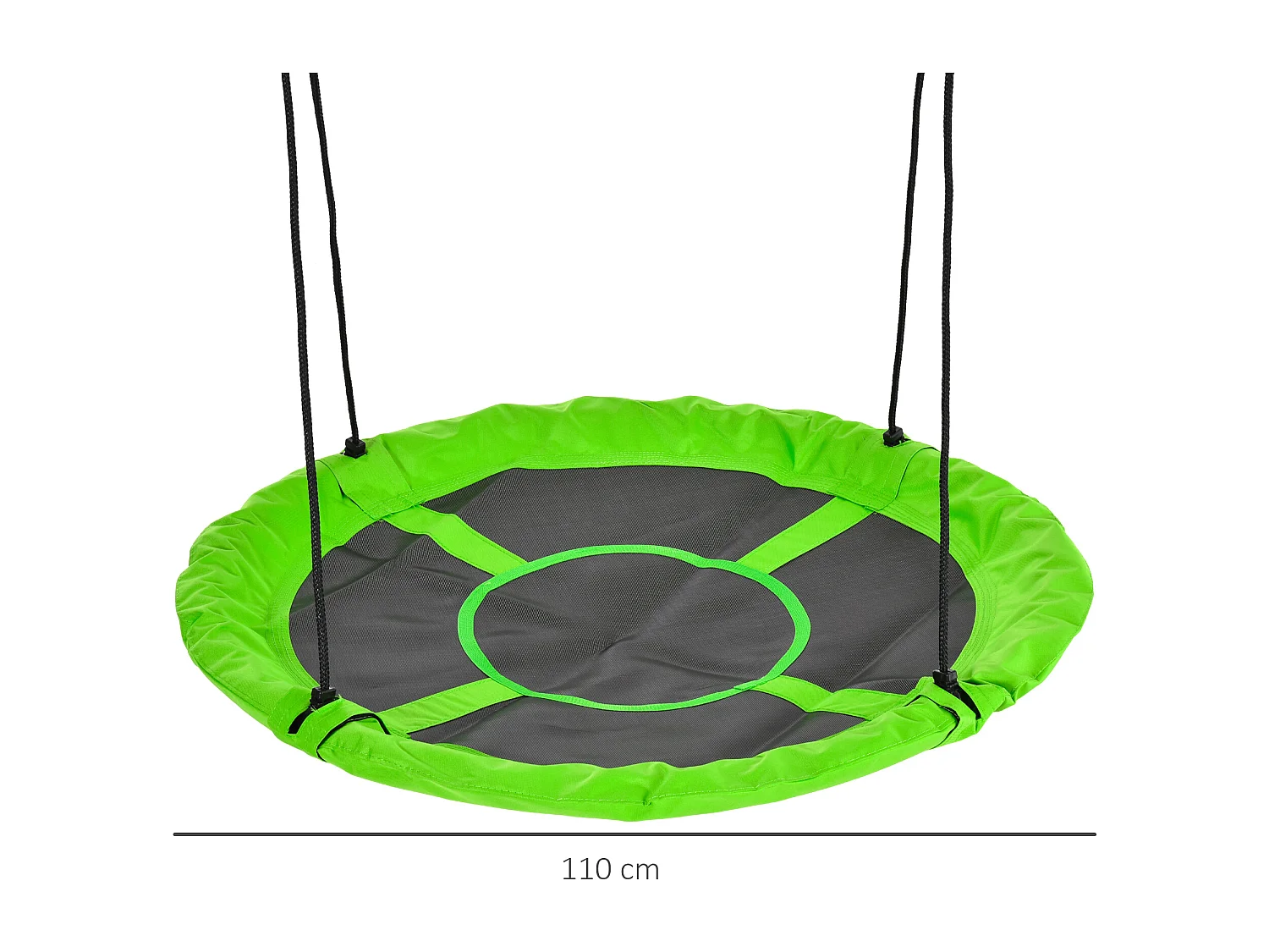 Balançoire nid d'oiseau ronde balançoire panier Ø 110 cm 4 anneaux inclus métal époxy Oxford haute densité vert