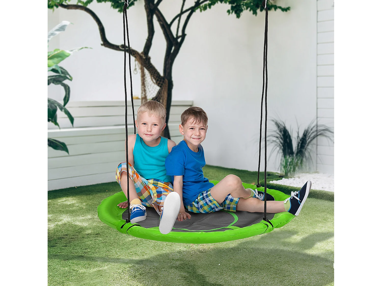 Balançoire nid d'oiseau ronde balançoire panier Ø 110 cm 4 anneaux inclus métal époxy Oxford haute densité vert