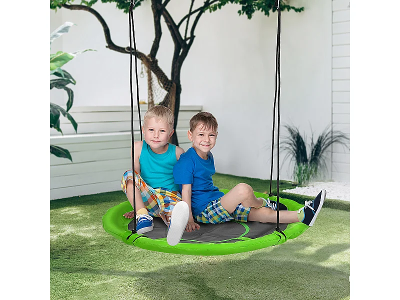 Balançoire nid d'oiseau ronde balançoire panier Ø 110 cm 4 anneaux inclus métal époxy Oxford haute densité vert