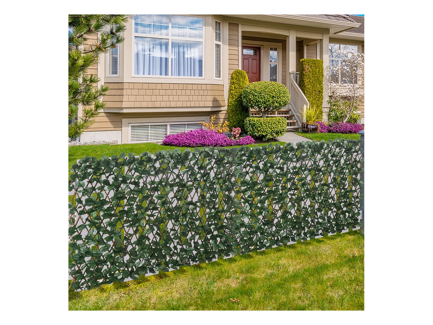 Lot de 2 haies artificielles feuilles de lierre - treillis extensible - brise-vue canisse végétale feuillage réaliste osier polyester