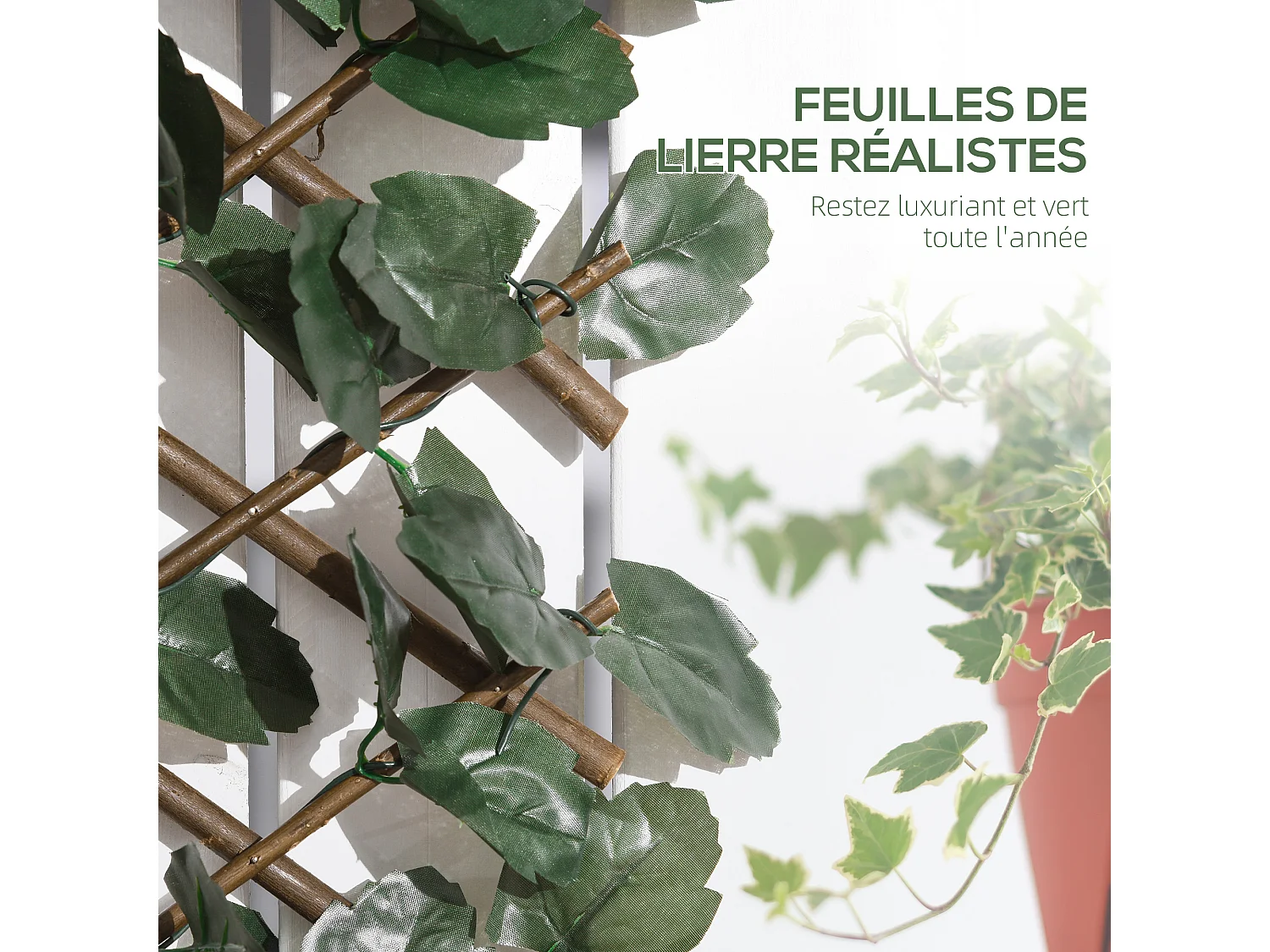 Lot de 2 haies artificielles feuilles de lierre - treillis extensible - brise-vue canisse végétale feuillage réaliste osier polyester