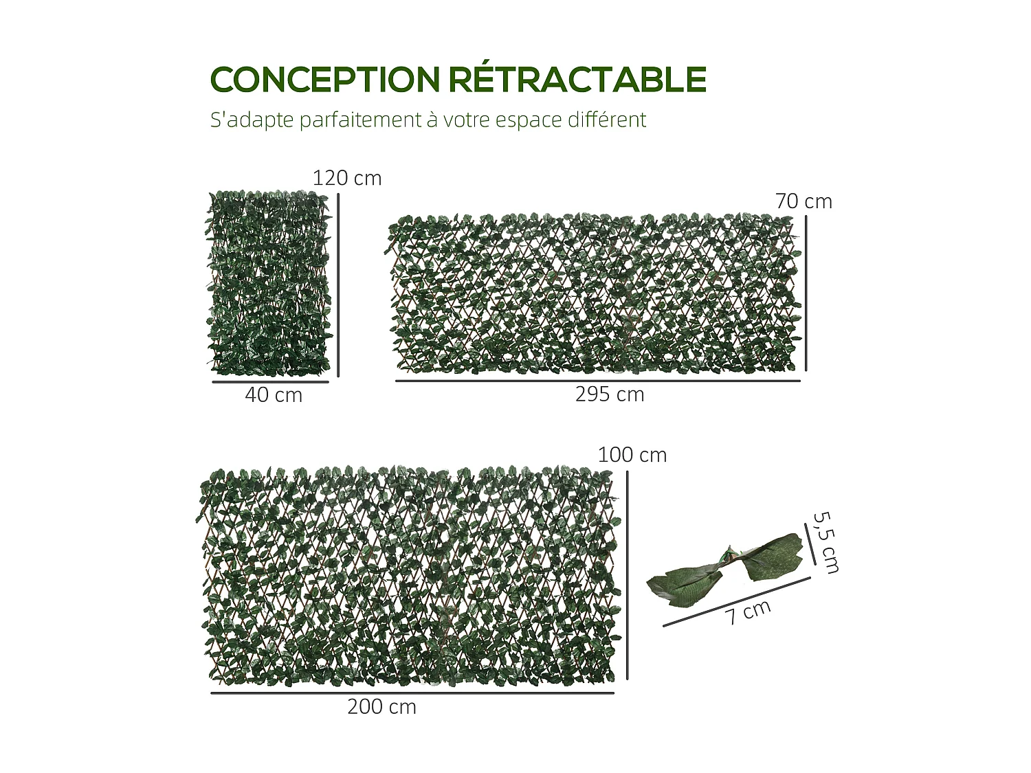 Lot de 2 haies artificielles feuilles de lierre - treillis extensible - brise-vue canisse végétale feuillage réaliste osier polyester