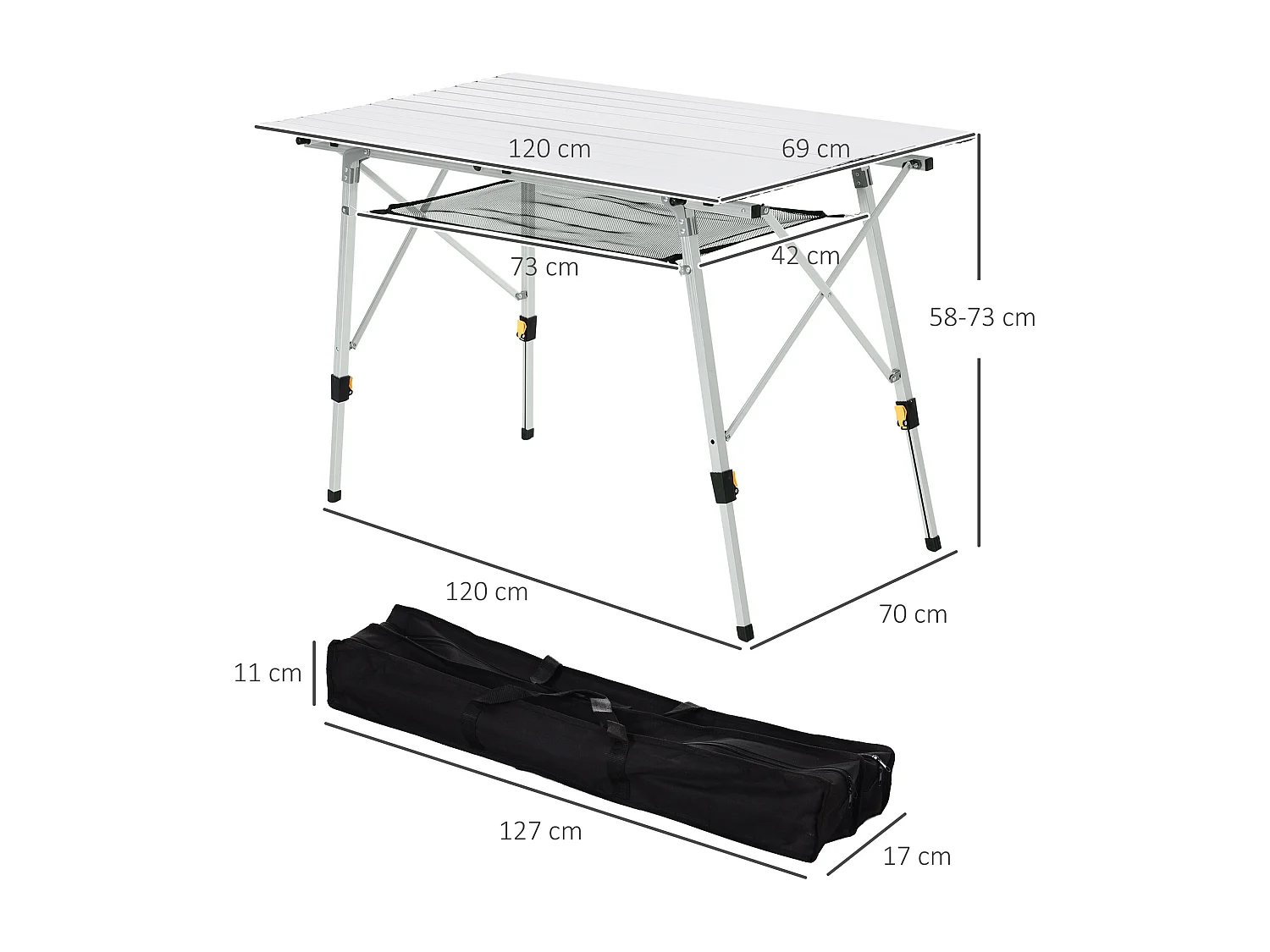 Table pliante en aluminium table de camping table de jardin 6 personnes hauteur réglable + sac de transport