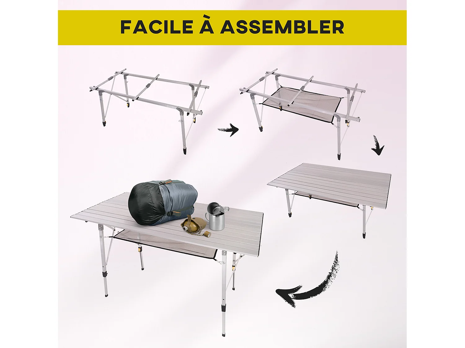 Table pliante en aluminium table de camping table de jardin 6 personnes hauteur réglable + sac de transport