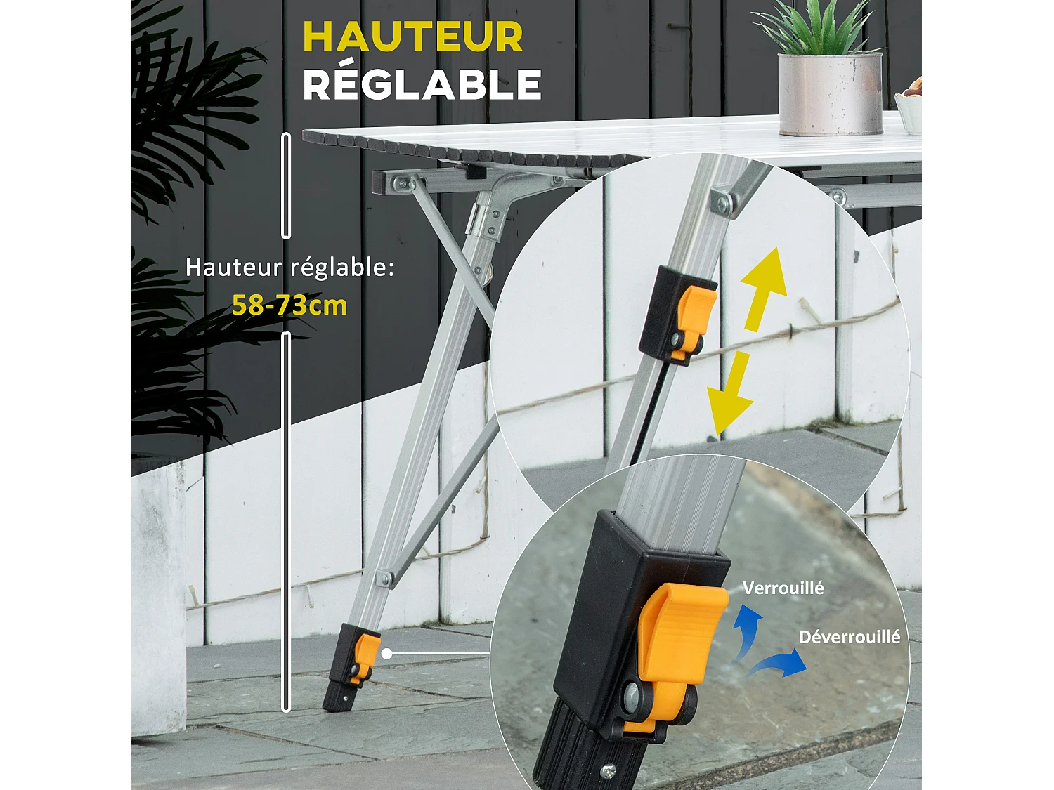 Table pliante en aluminium table de camping table de jardin 6 personnes hauteur réglable + sac de transport