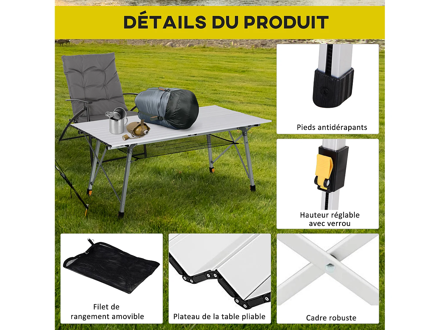 Table pliante en aluminium table de camping table de jardin 6 personnes hauteur réglable + sac de transport