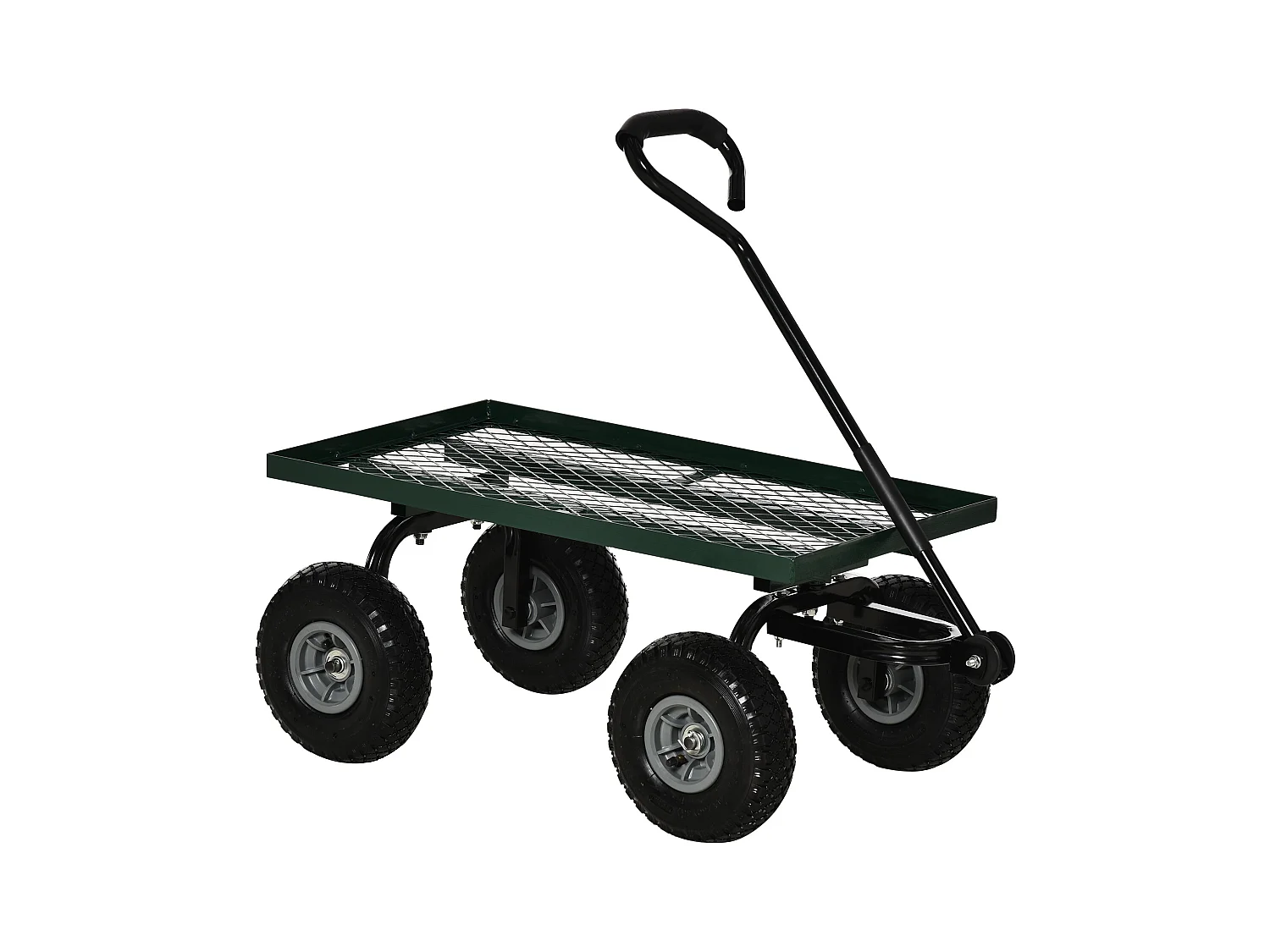 Chariot de transport jardin remorque à main charrette à bras 4 roues 94L x 48,5l x 100H cm charge max. 150 Kg métal vert