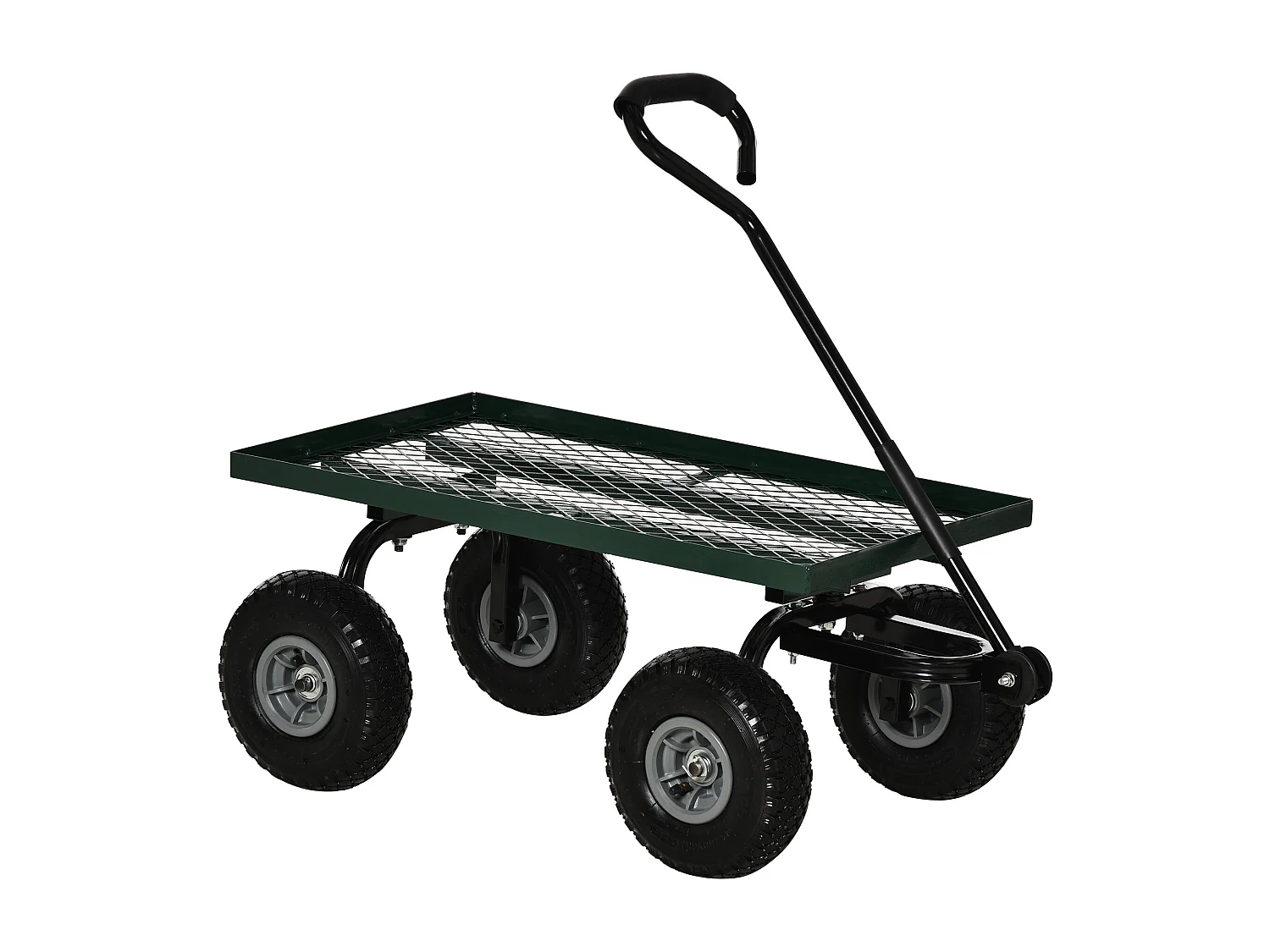 Chariot de transport jardin remorque à main charrette à bras 4 roues 94L x 48,5l x 100H cm charge max. 150 Kg métal vert