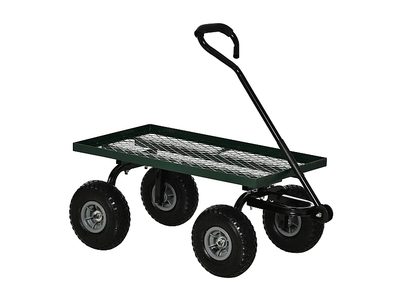Chariot de transport jardin remorque à main charrette à bras 4 roues 94L x 48,5l x 100H cm charge max. 150 Kg métal vert