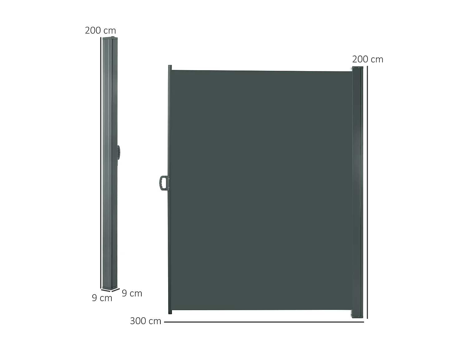 Store latéral brise-vue paravent rétractable dim. 3L x 2H m polyester imperméable anti-UV haute densité gris