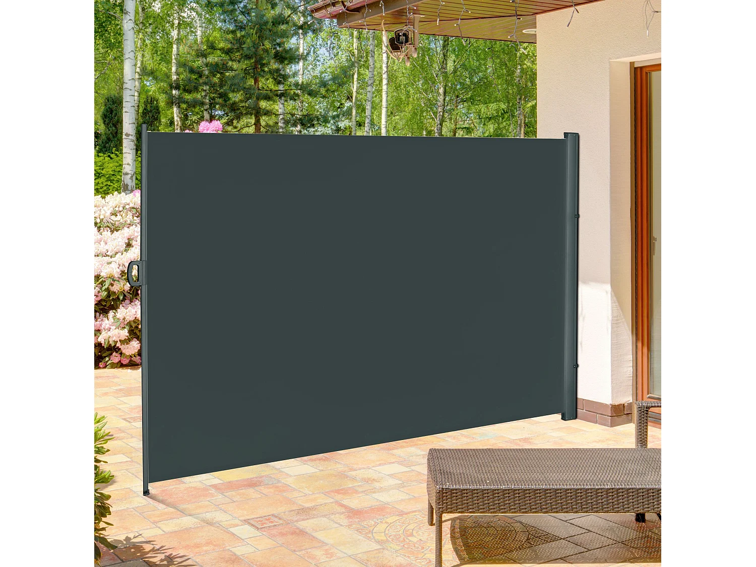 Store latéral brise-vue paravent rétractable dim. 3L x 2H m polyester imperméable anti-UV haute densité gris