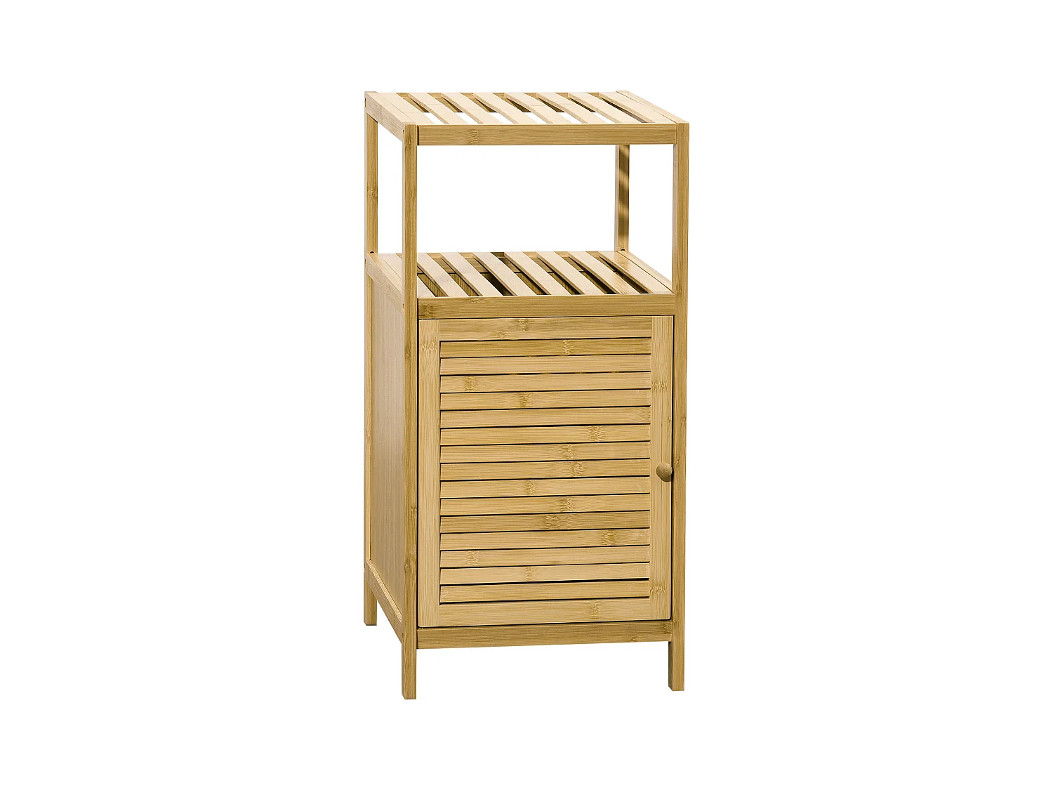 Meuble bas salle de bain rangement salle de bain 1 porte 2 étagères bois bambou verni