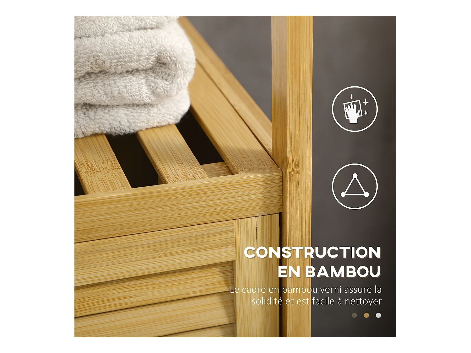Meuble bas salle de bain rangement salle de bain 1 porte 2 étagères bois bambou verni