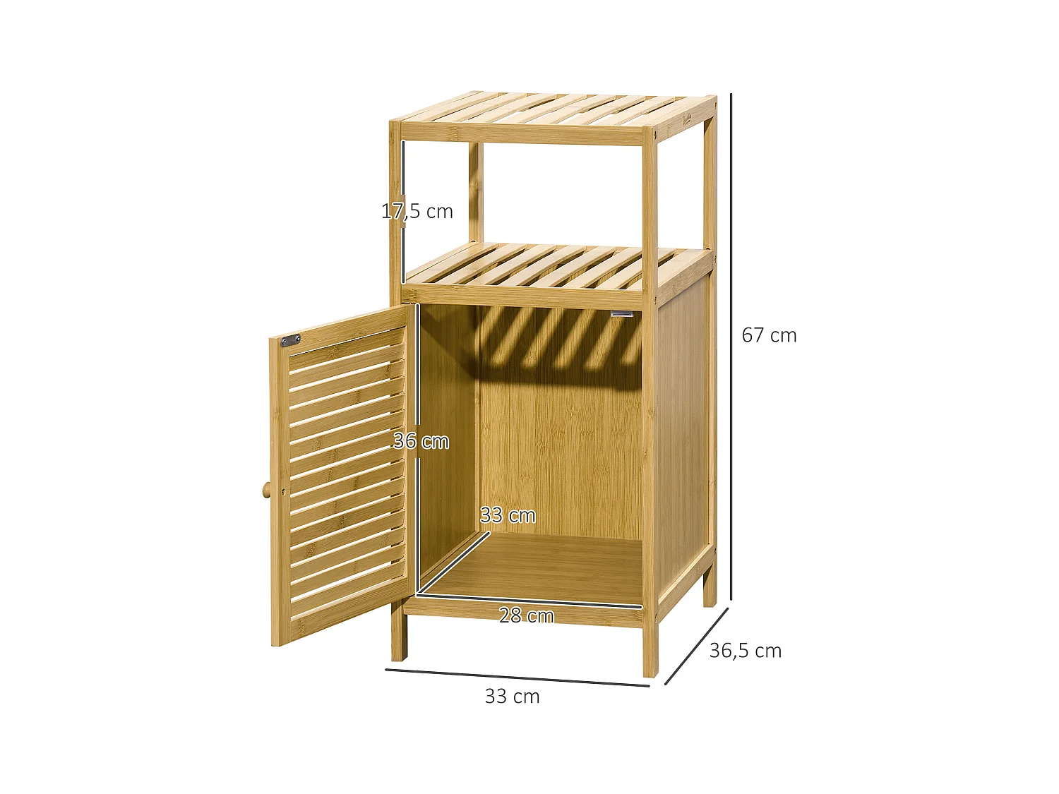 Meuble bas salle de bain rangement salle de bain 1 porte 2 étagères bois bambou verni