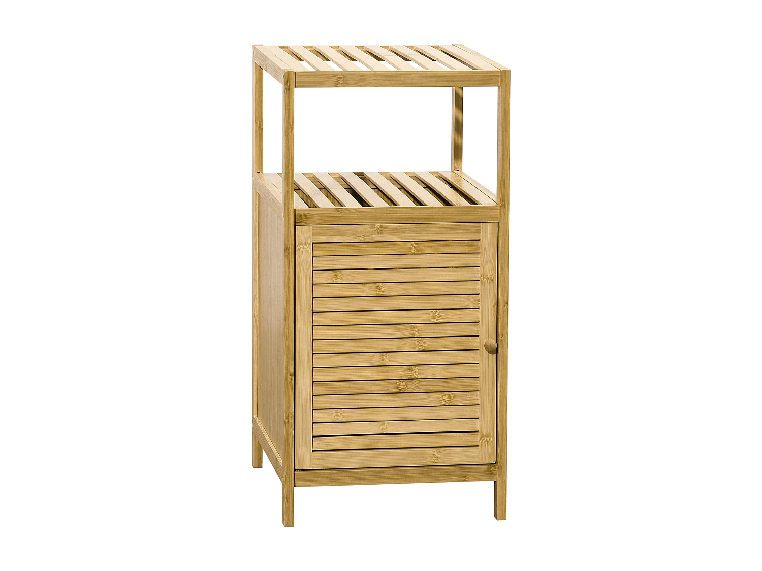 Meuble bas salle de bain rangement salle de bain 1 porte 2 étagères bois bambou verni