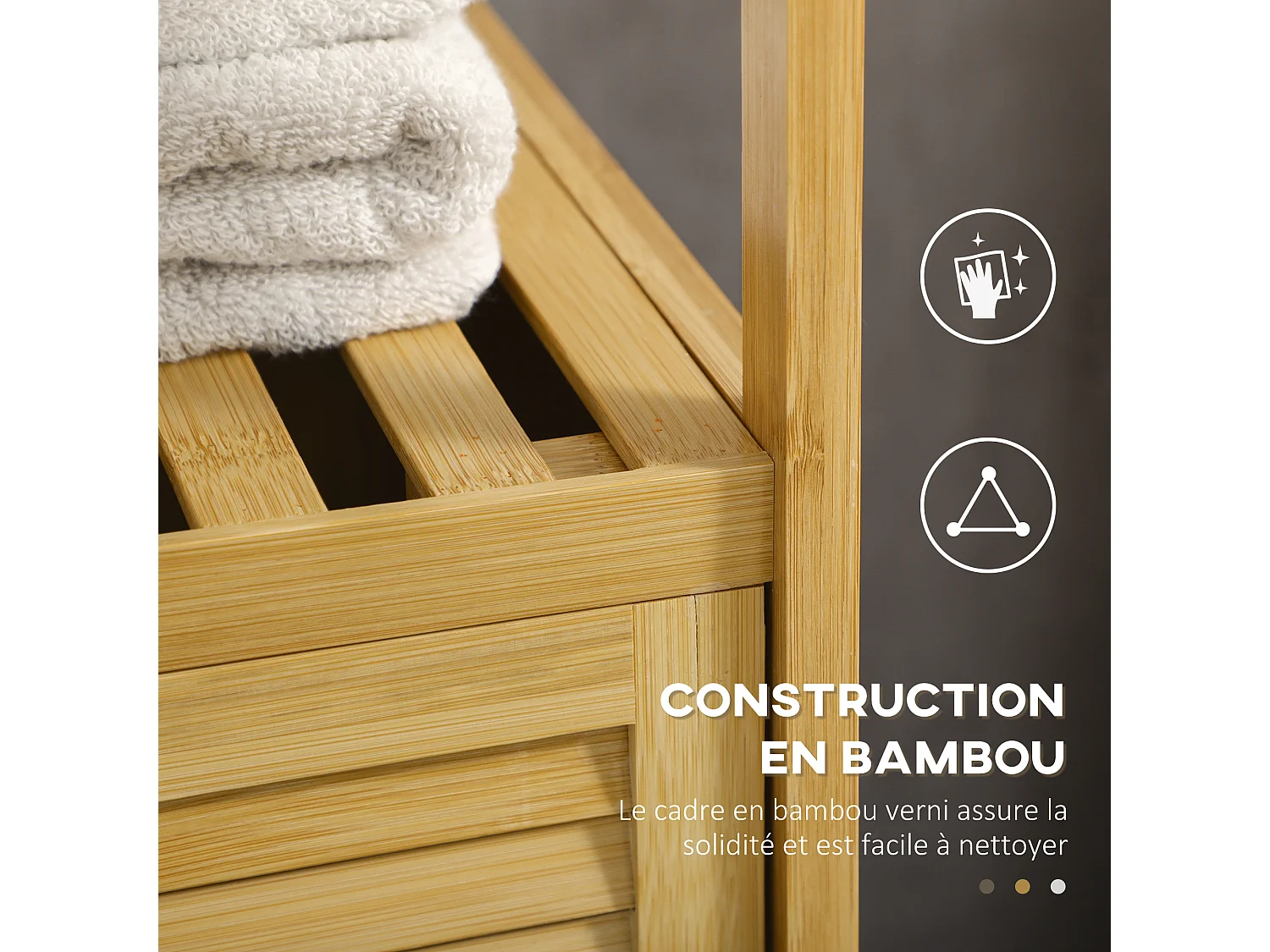 Meuble bas salle de bain rangement salle de bain 1 porte 2 étagères bois bambou verni