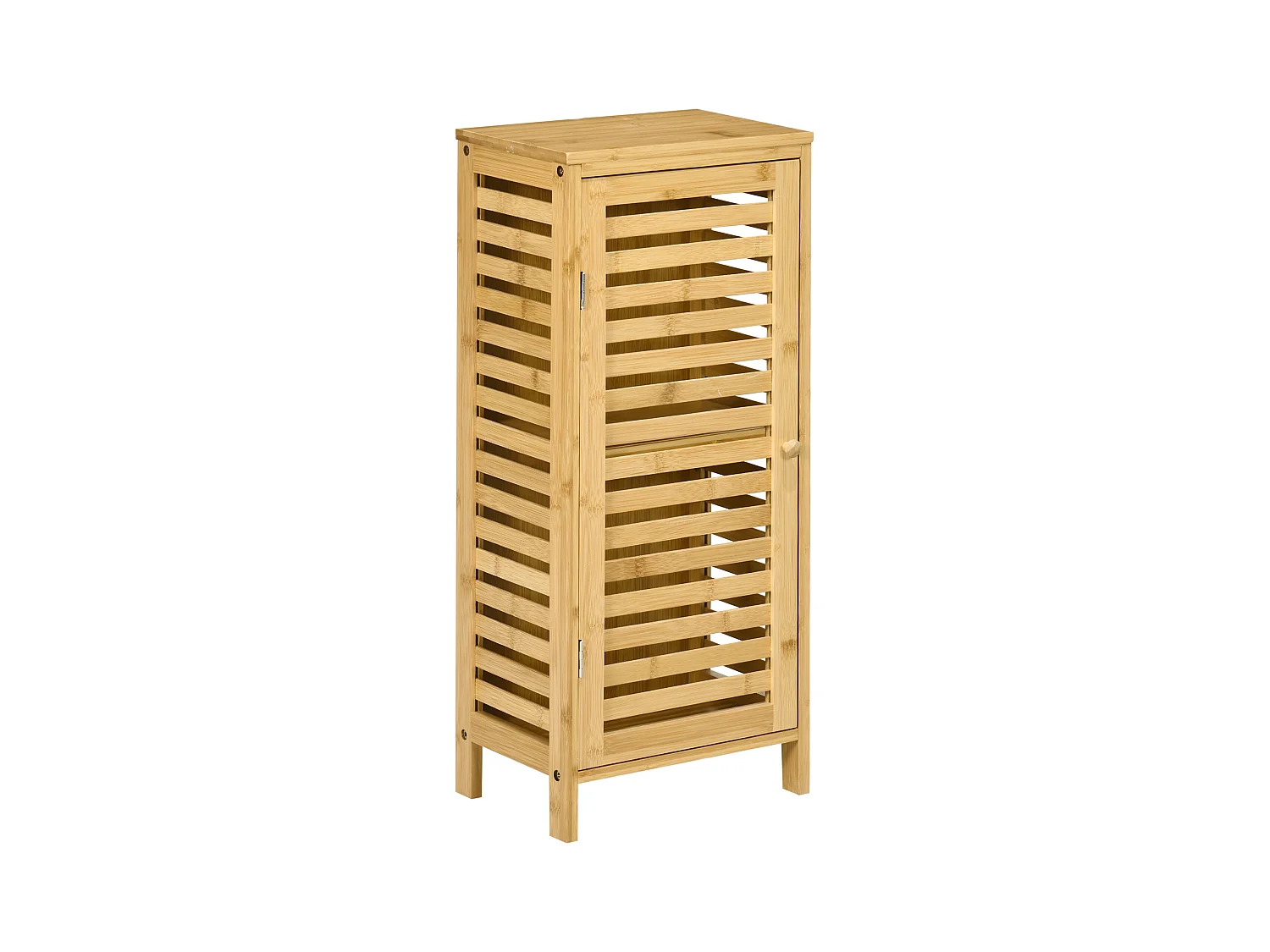 Meuble bas de salle de bain une porte - étagère réglable - bois de bambou verni