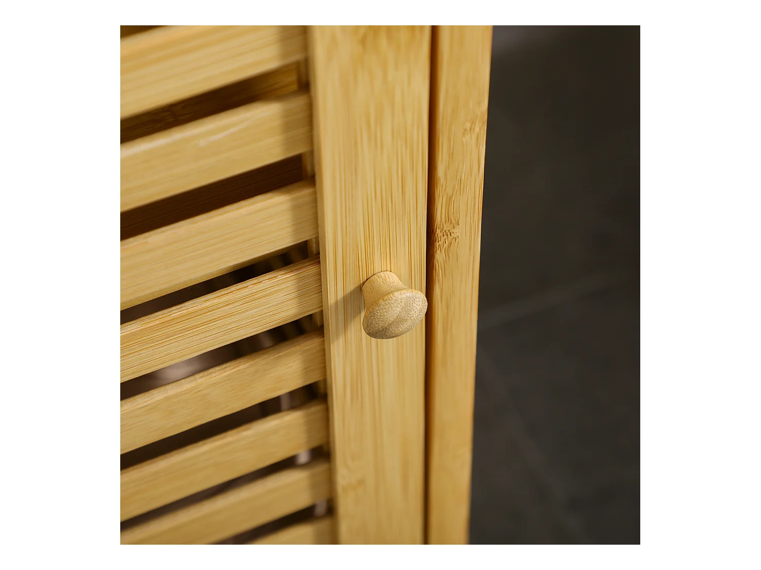 Meuble bas de salle de bain une porte - étagère réglable - bois de bambou verni