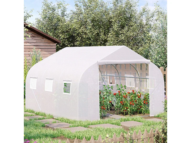 Serre tunnel de jardin 3,5 x 3 x 2 m grande taille 6 fenêtres blanc