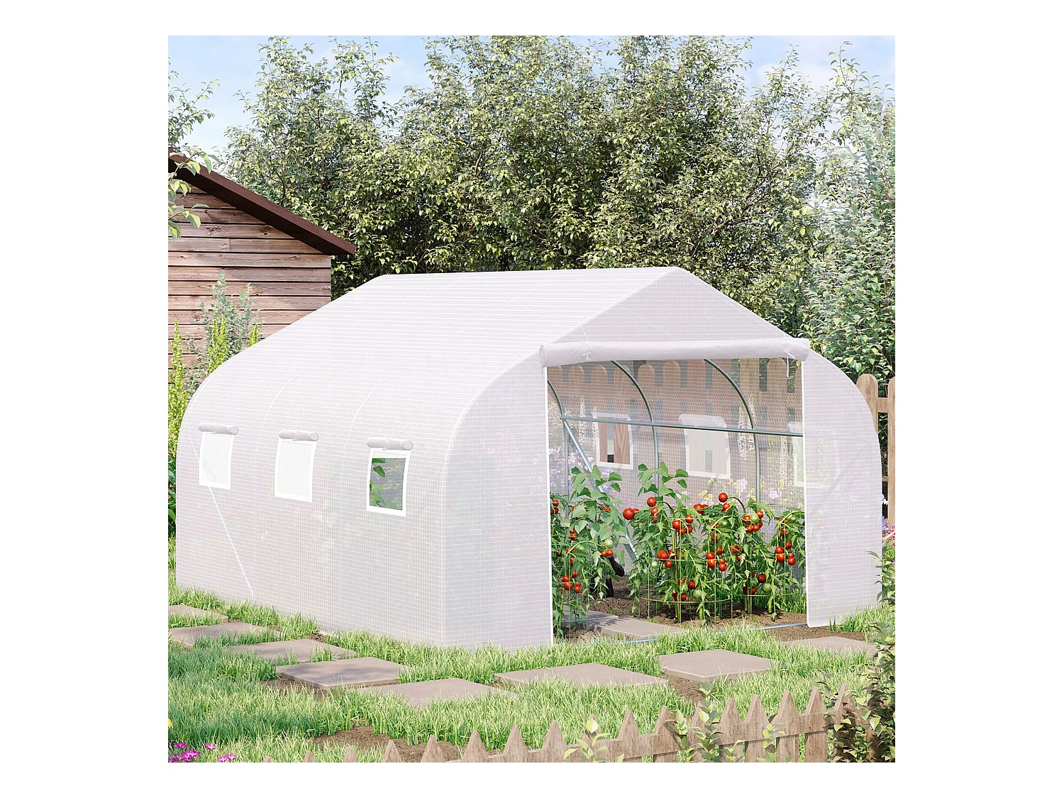 Serre tunnel de jardin 3,5 x 3 x 2 m grande taille 6 fenêtres blanc