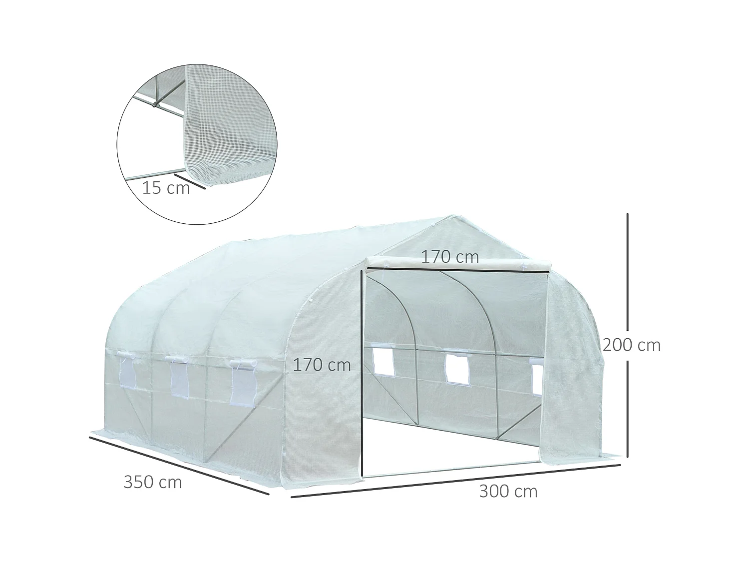 Serre tunnel de jardin 3,5 x 3 x 2 m grande taille 6 fenêtres blanc