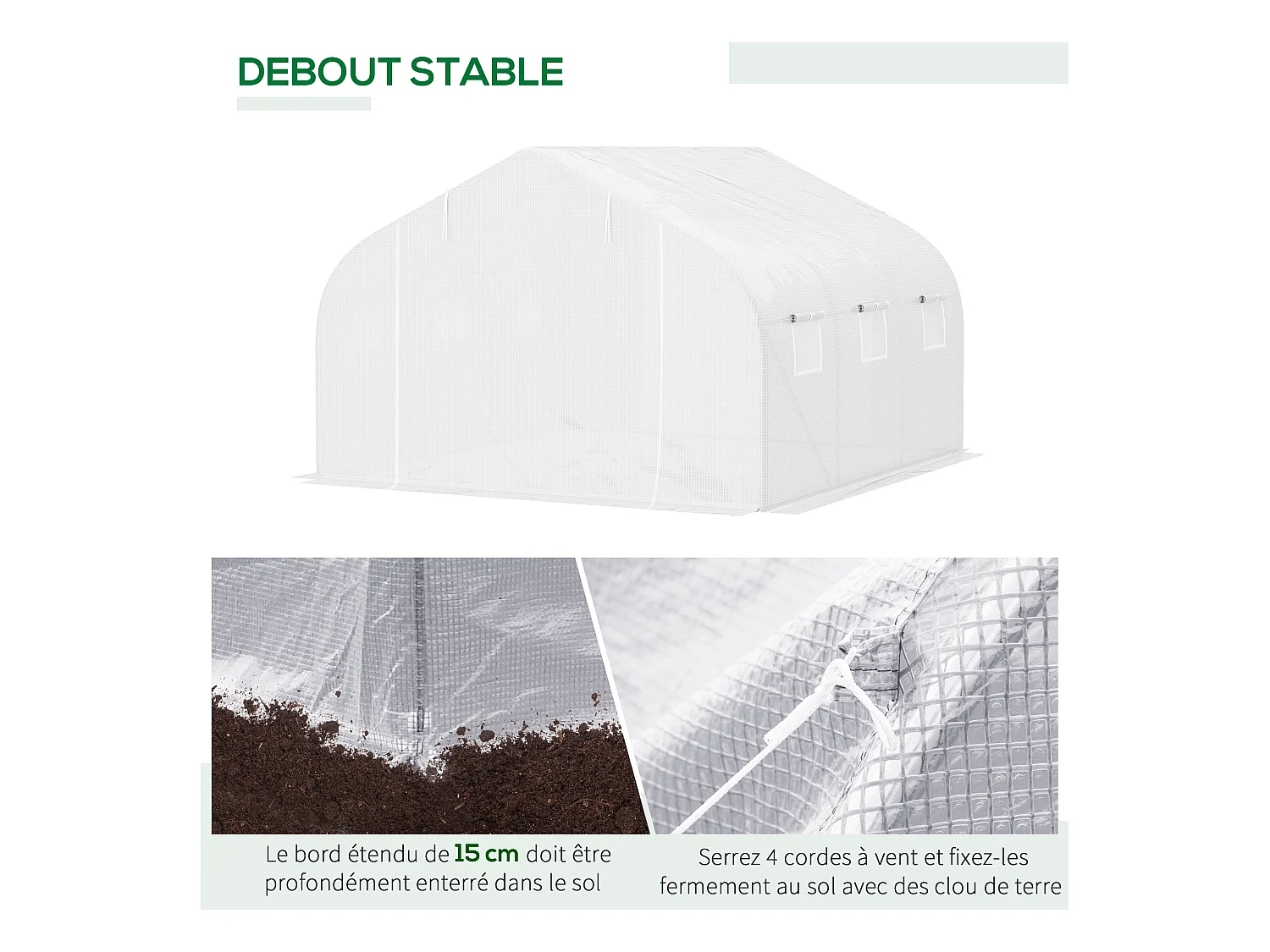 Serre tunnel de jardin 3,5 x 3 x 2 m grande taille 6 fenêtres blanc