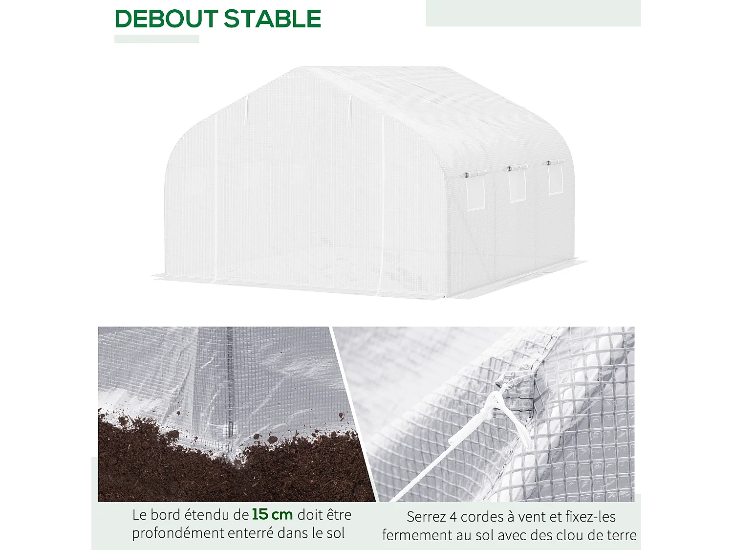 Serre tunnel de jardin 3,5 x 3 x 2 m grande taille 6 fenêtres blanc