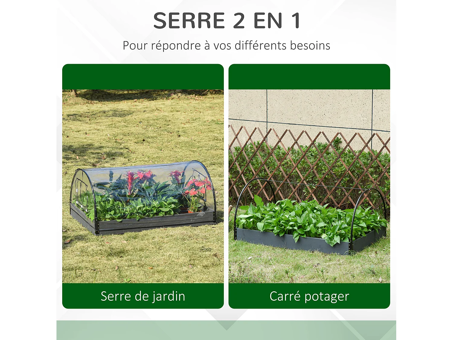 Mini serre de jardin serre à tomates mini serre pour semis carré potager bois sapin gris bâche PVC