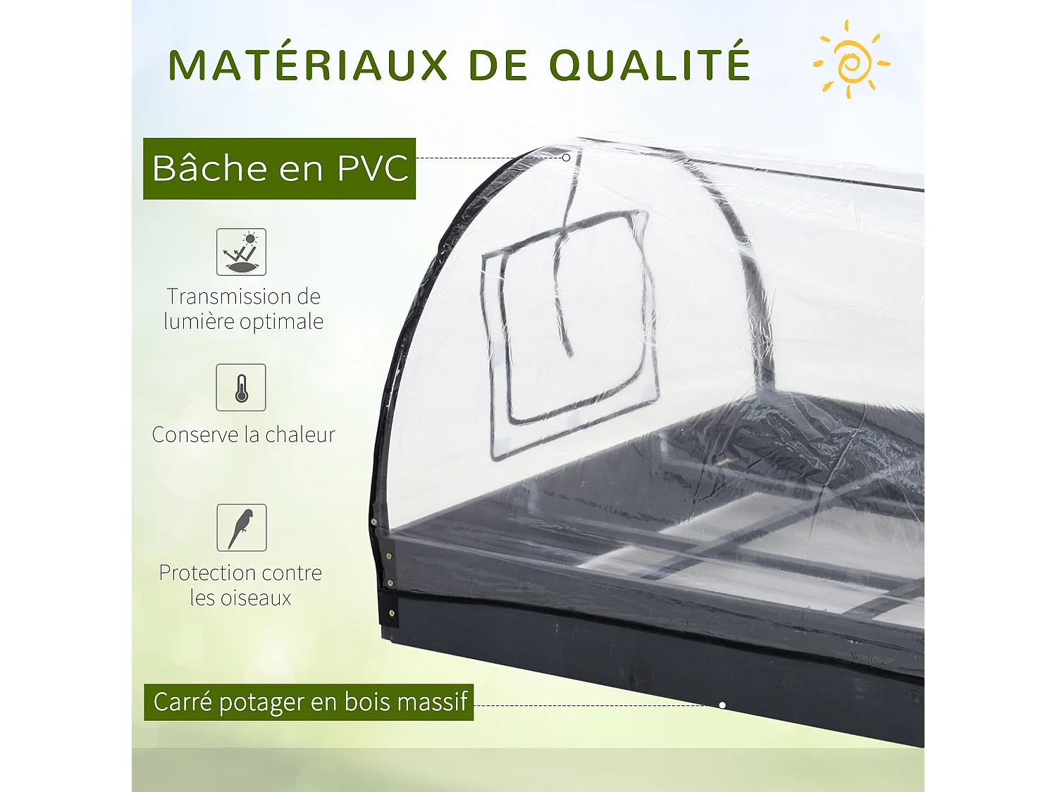 Mini serre de jardin serre à tomates mini serre pour semis carré potager bois sapin gris bâche PVC