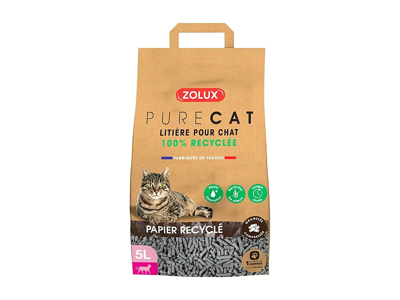 Litière éco conçue en papier recyclé Purecat 5 litres