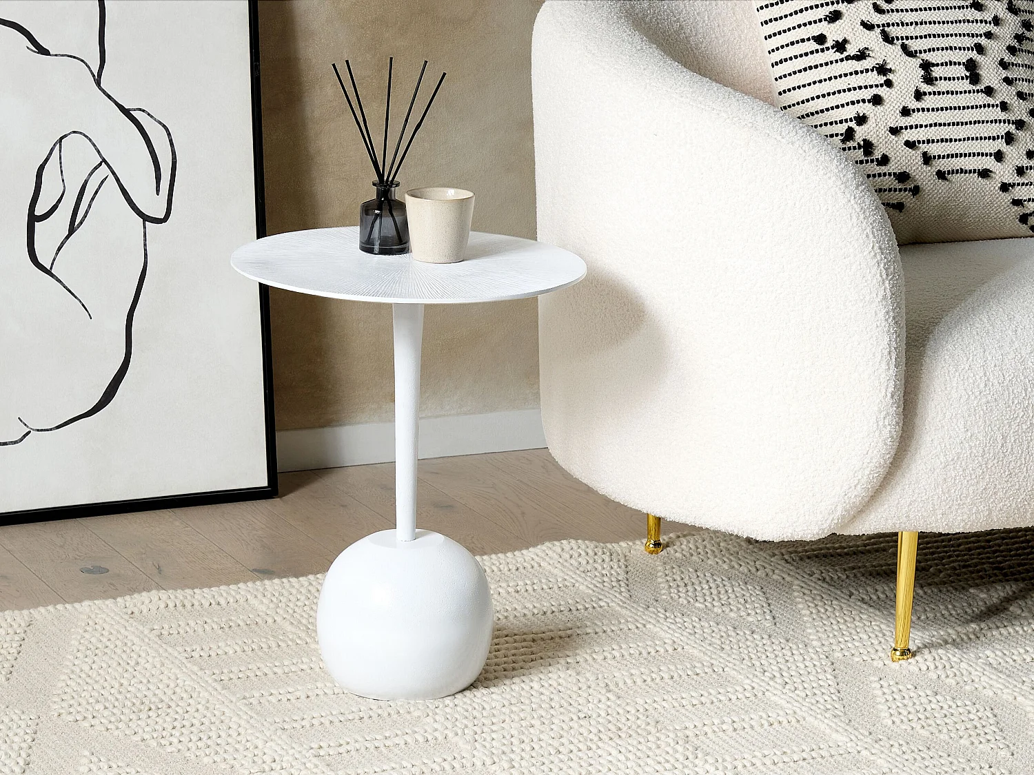 Beistelltisch Metall weiß rund Säulenfuß einbeinig ⌀ 40 cm Modern Eucla