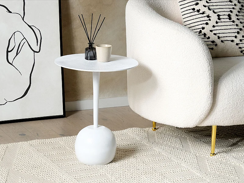 Beistelltisch Metall weiß rund Säulenfuß einbeinig ⌀ 40 cm Modern Eucla