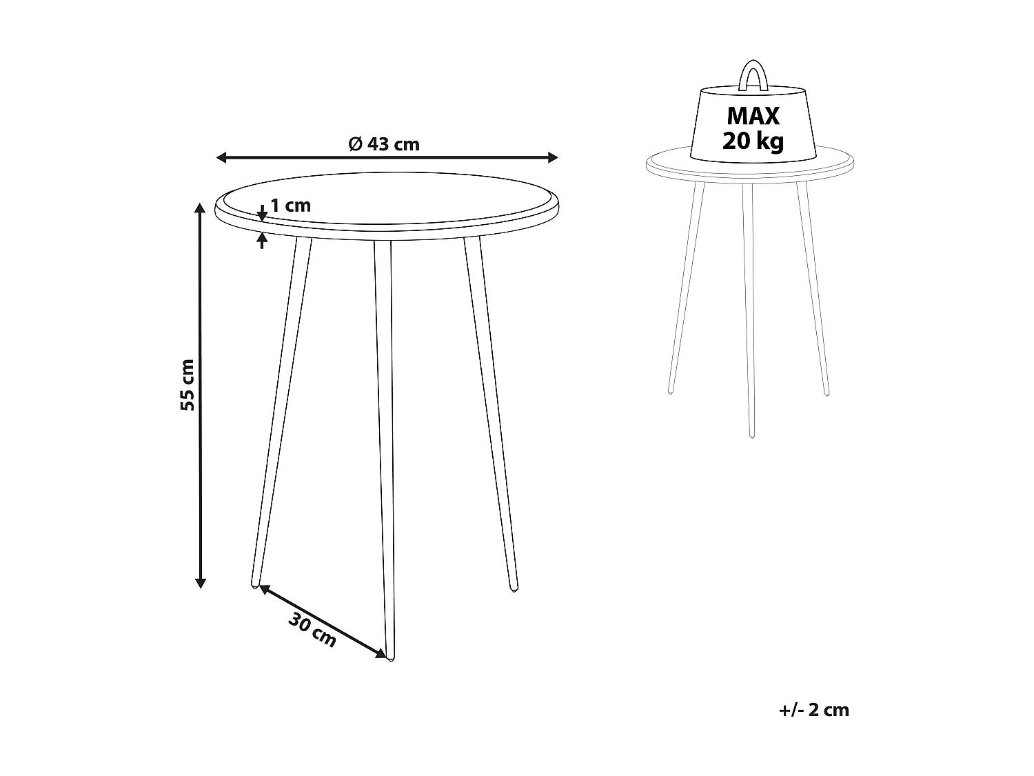 Beistelltisch Metall gold mit schwarzen Füßen rund 43 cm dreibeinig Retro Telfer