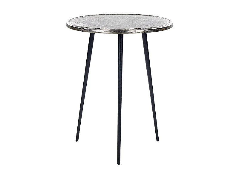 Beistelltisch Metall silber mit schwarzen Füßen rund 43 cm dreibeinig Telfer