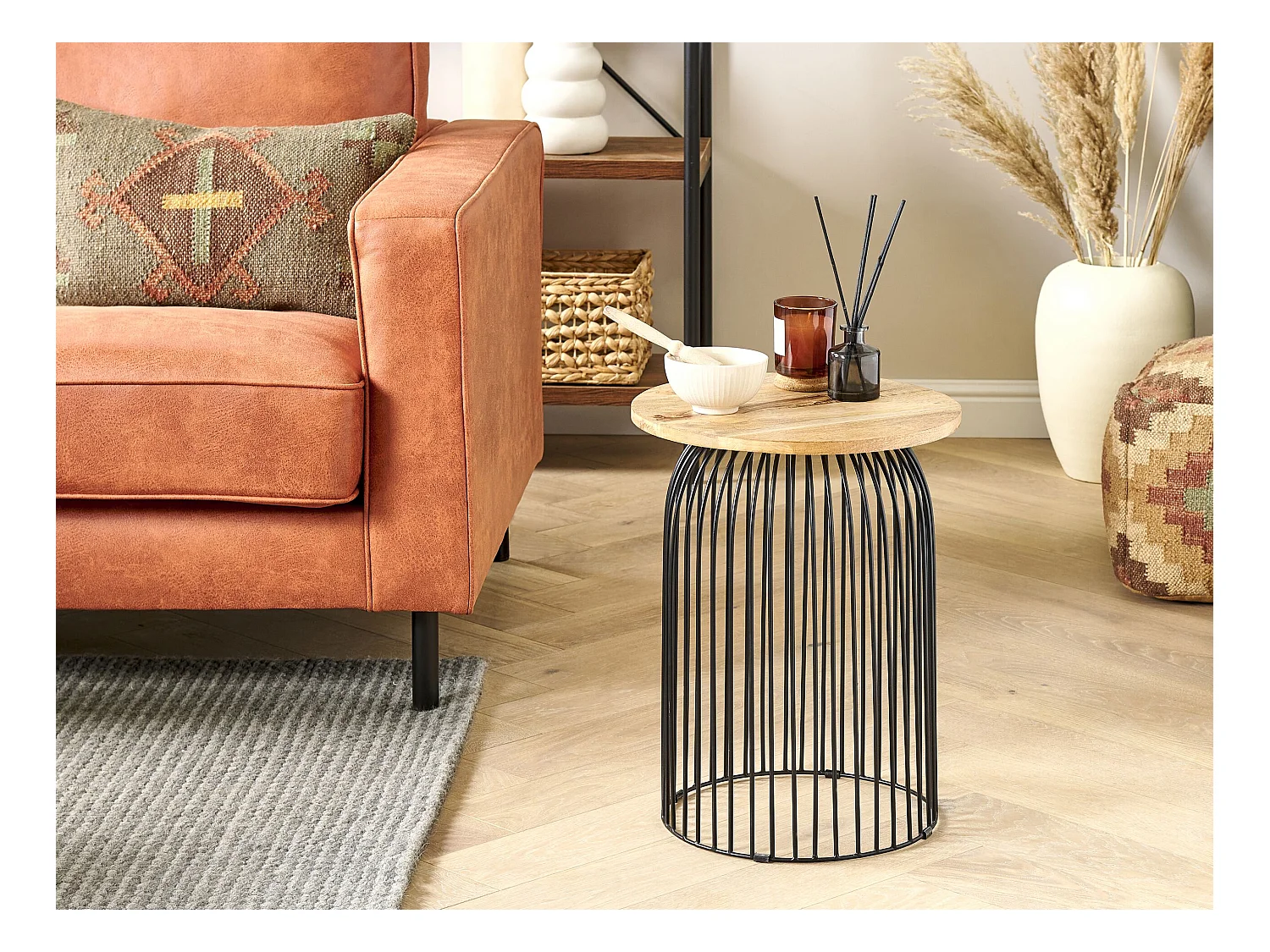 Stolik pomocniczy WILLS Drewno mango Brązowy/ czarny