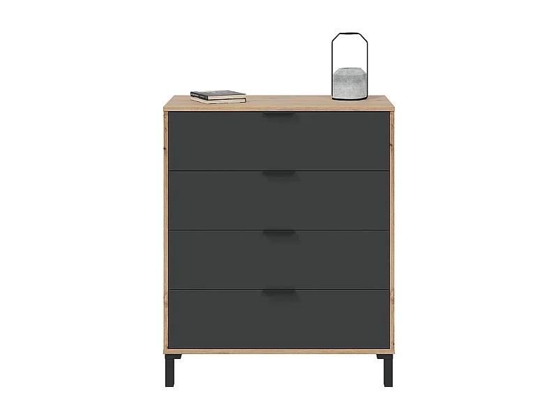 Commode 4 tiroirs décor chêne noueux et gris anthracite - L77,5 cm