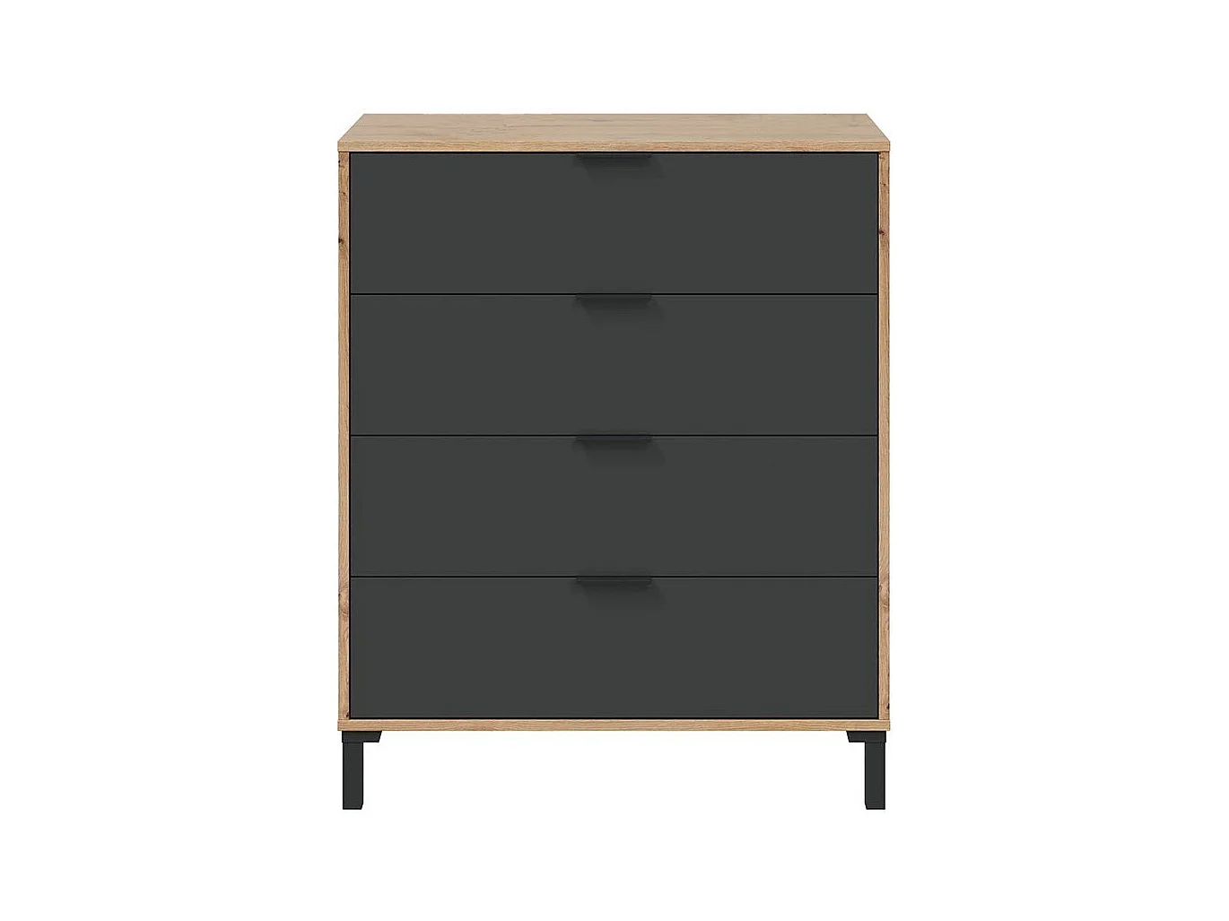 Commode 4 tiroirs décor chêne noueux et gris anthracite - L77,5 cm