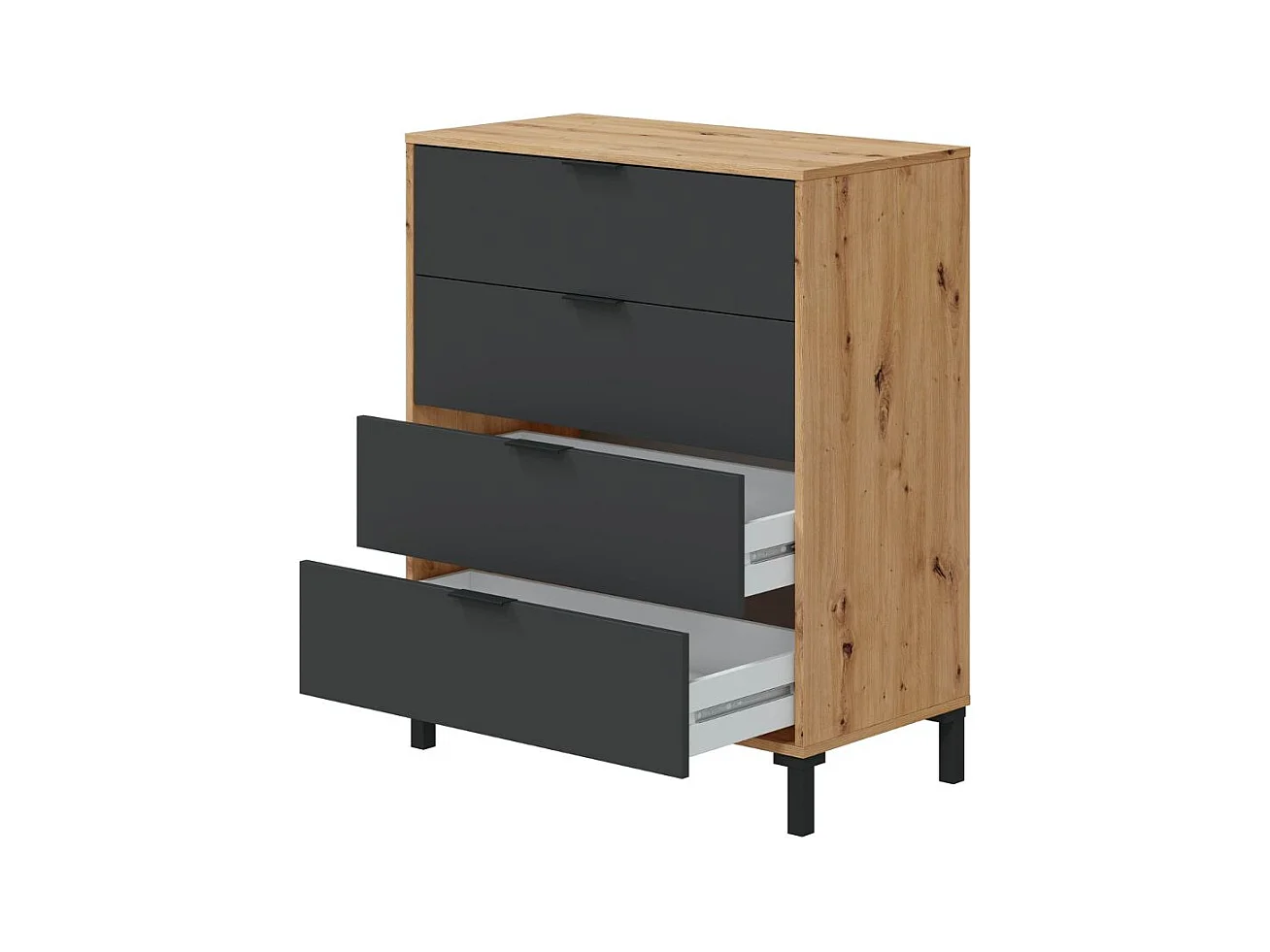 Commode 4 tiroirs décor chêne noueux et gris anthracite - L77,5 cm