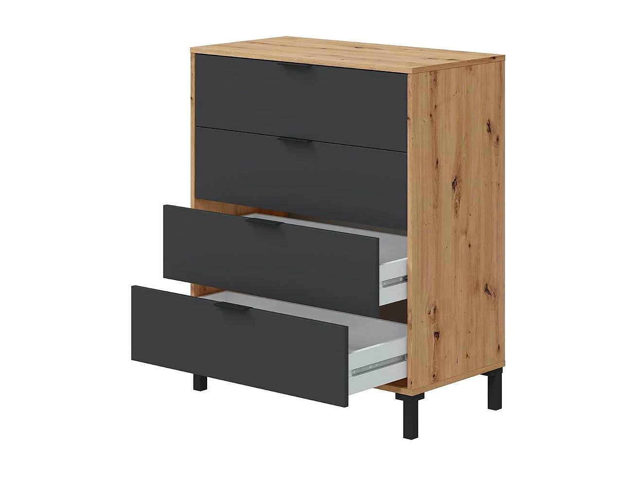 Commode 4 tiroirs décor chêne noueux et gris anthracite - L77,5 cm