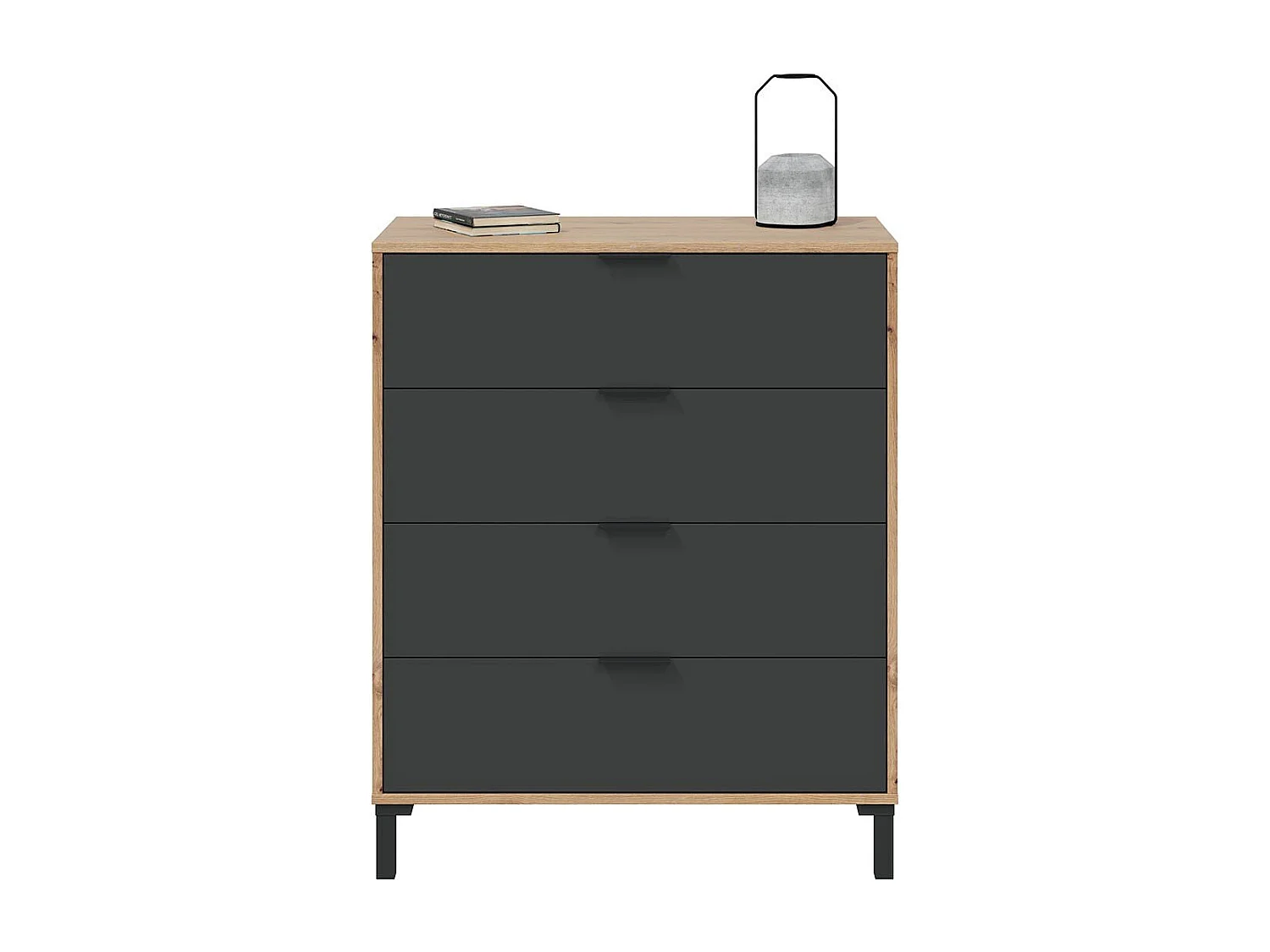 Kommode mit 4 Schubladen, Dekor Eiche und Anthrazitgrau - L77,5 cm
